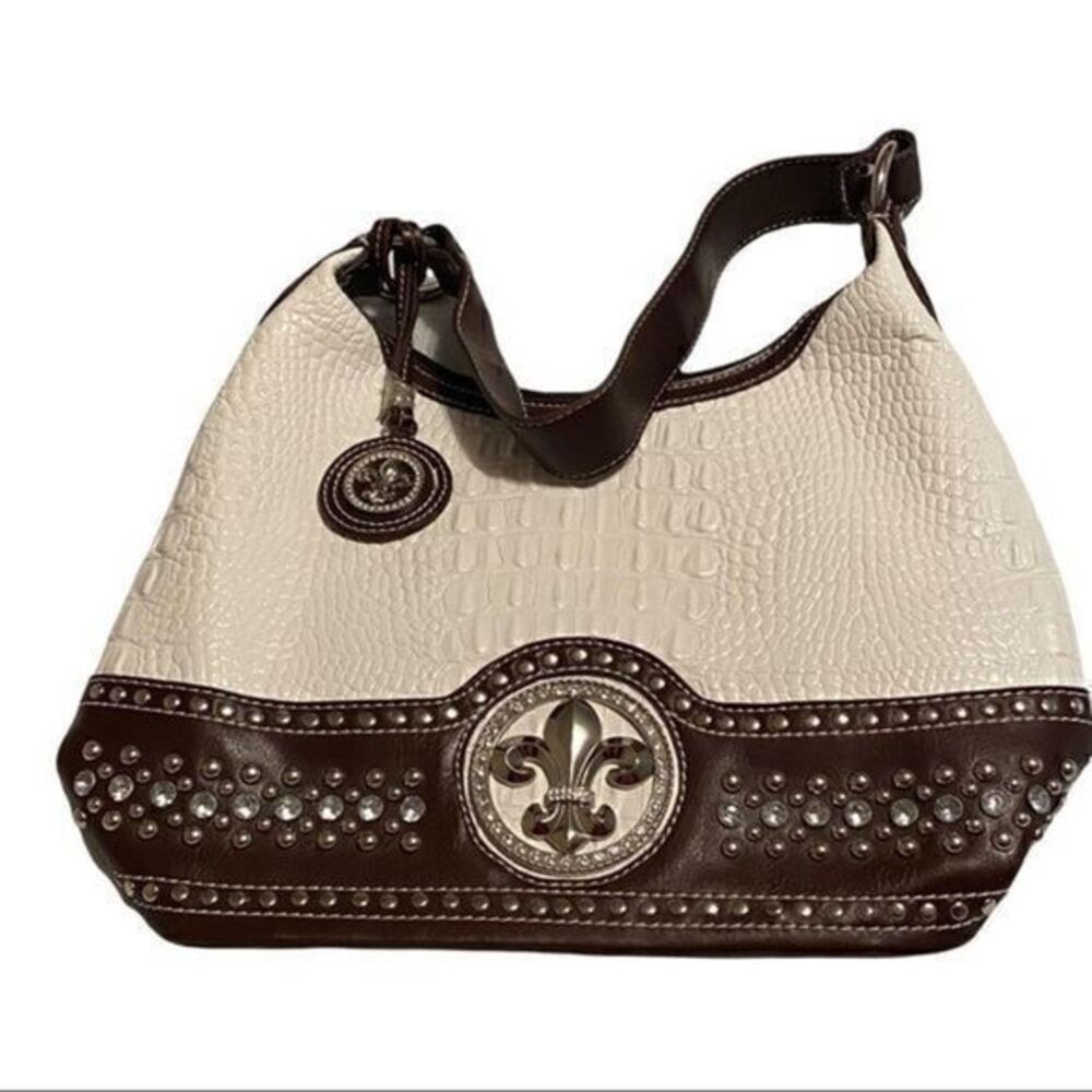 WHITE and brown purse